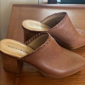 Lucky Brand Brown Leather Mules with Chunky Heel